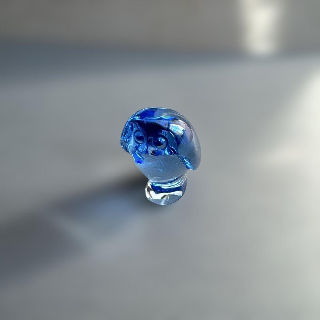 Baccarat 青色ガラス動物オブジェ フクロウ