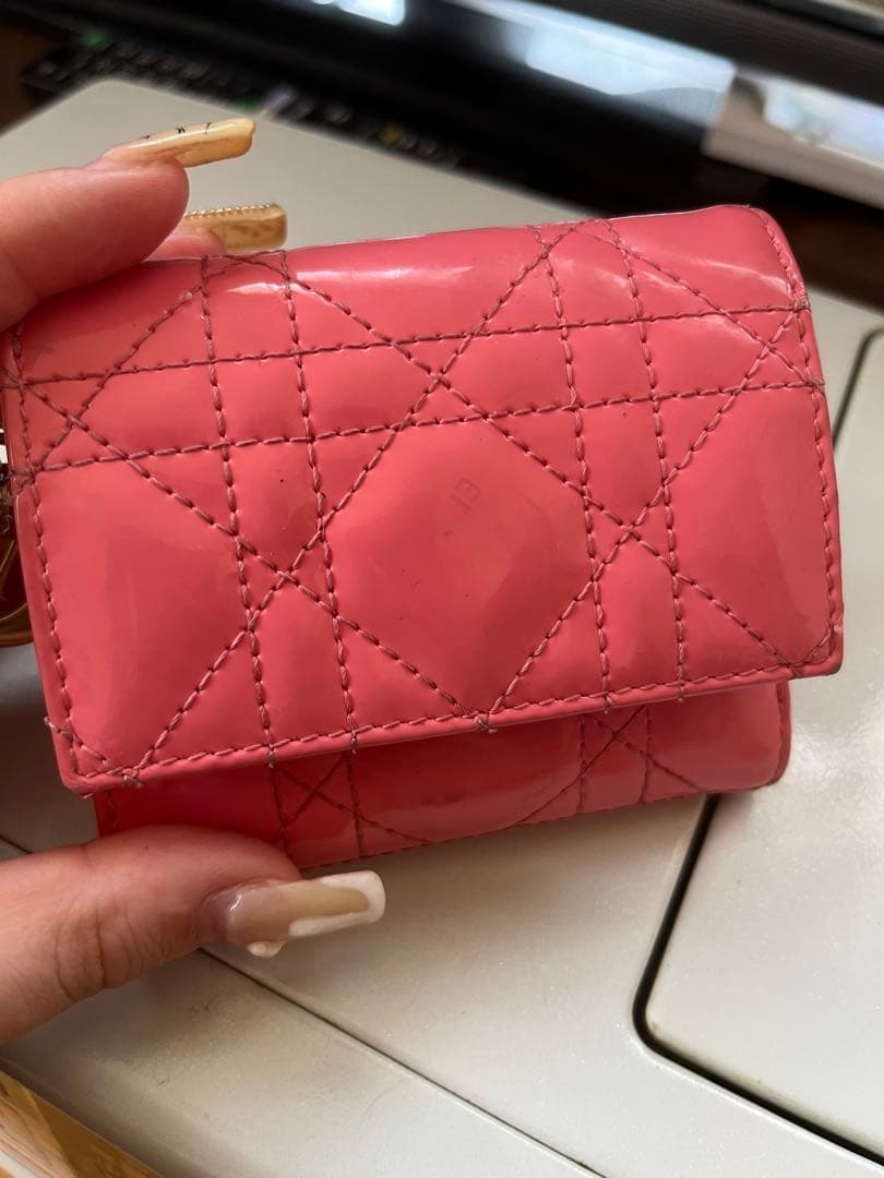 Christian DIOR レディディオール　カナージュ　三つ折り財布