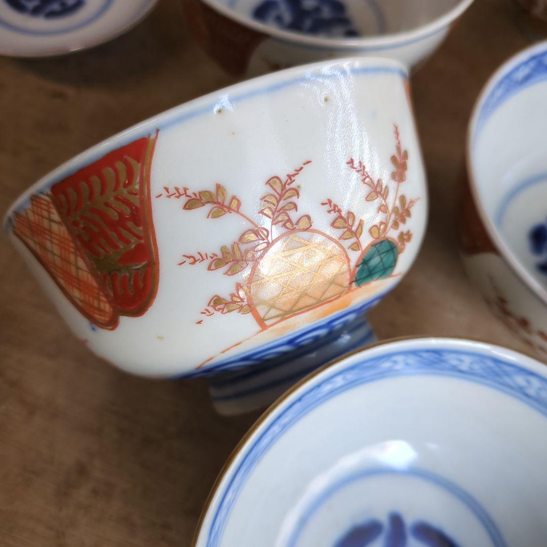 骨董 伊万里 古伊万里 茶碗 蓋茶碗 染め付け 錦手 アンティーク 5つ〜