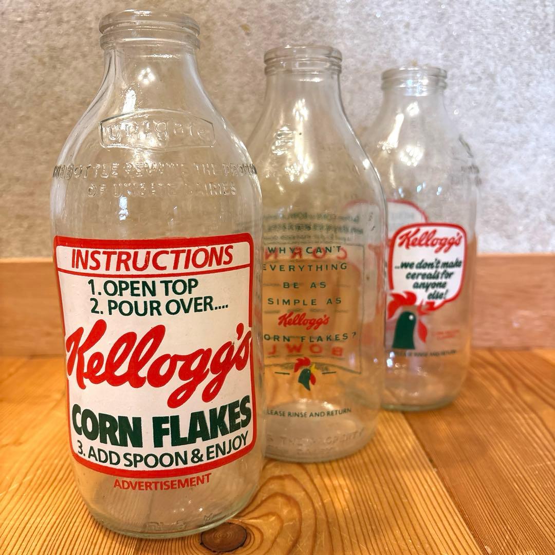 1986-89年　ケロッグシリアル　イギリス　牛乳瓶　3本セット　アメトイ