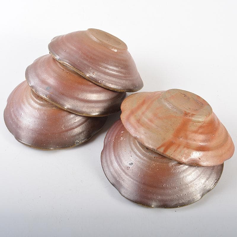 和食器　備前焼　藤原謙（三代藤原楽山）作　銘々皿　五客　共布共箱　M　R7100