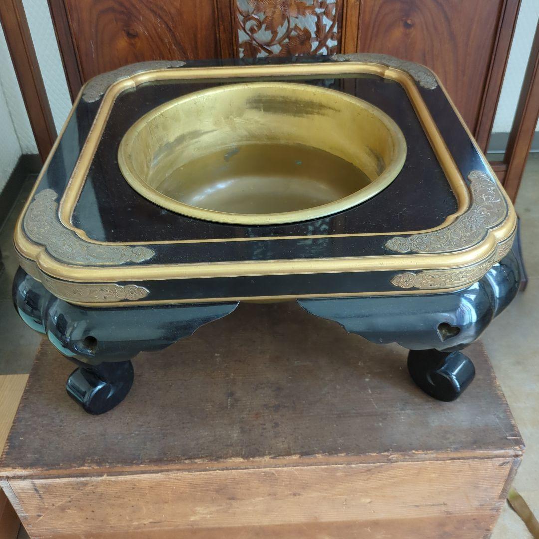 骨董 大名火鉢 火鉢 漆 漆器 金彩 猫脚 銅器 希少品 美品 木箱 火鉢