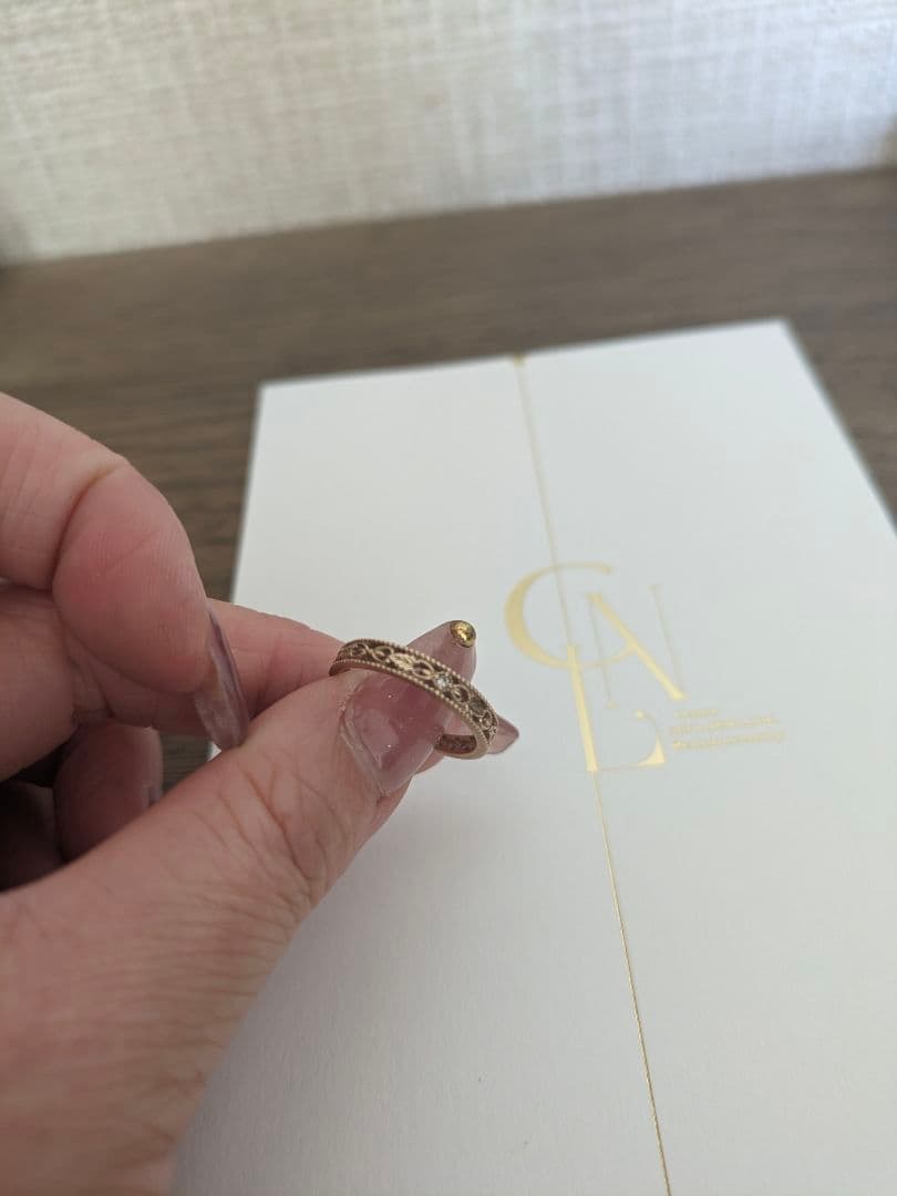 agete K10 ダイアモンド入り透かしリング 8号