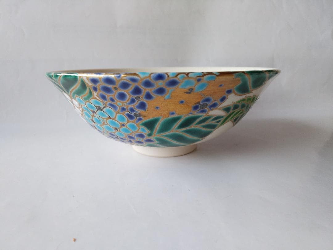 御室窯 仁清 紫陽花 平茶碗 共箱 共布 茶道具 茶器 抹茶碗 新品 未使用品