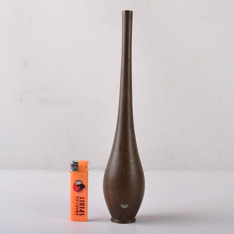 平安　秦蔵六造　古銅　鶴首花入　花瓶　M　R7907