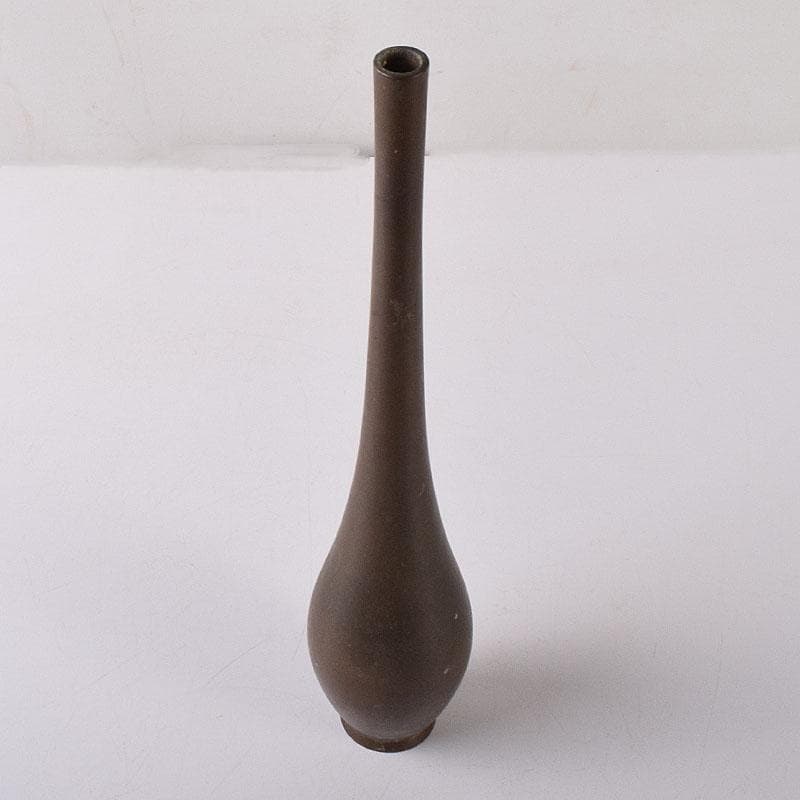 平安　秦蔵六造　古銅　鶴首花入　花瓶　M　R7907