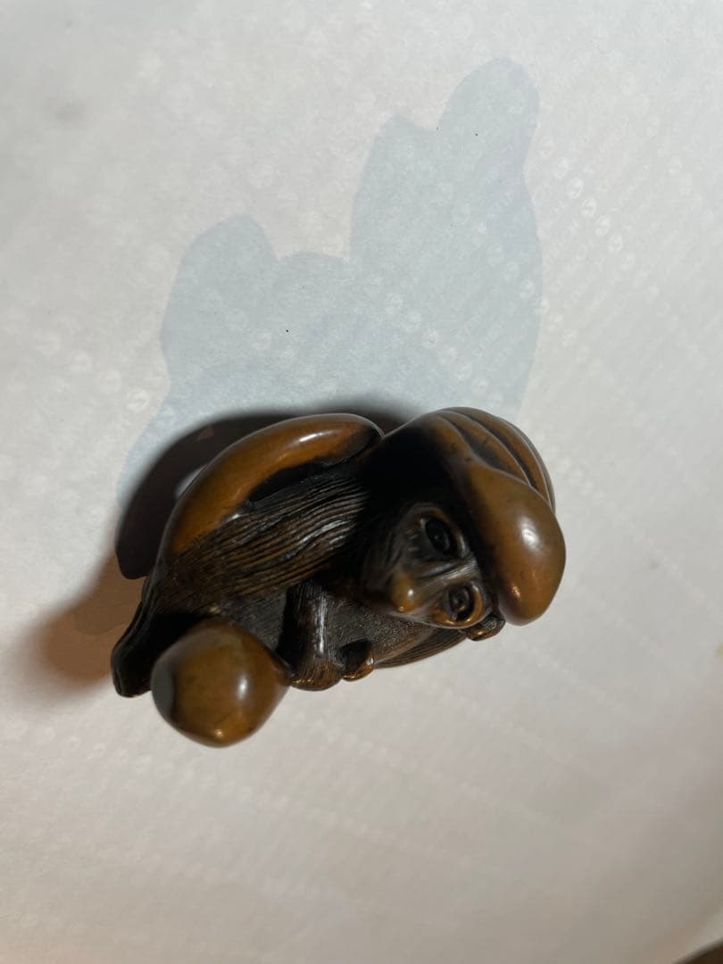 根付 木製 タヌキ 辻 銘