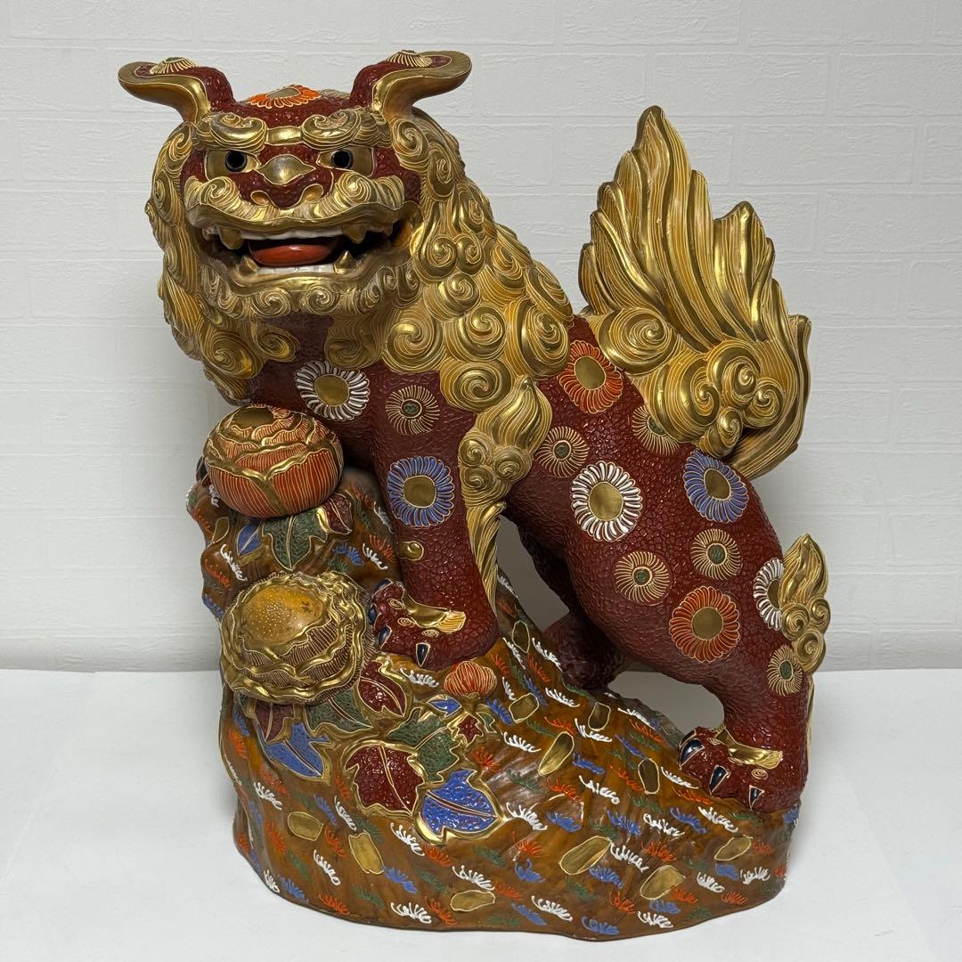 【特大サイズ】九谷焼 唐獅子 宝獅子 高さ約60cm 大型 特大 開運置物