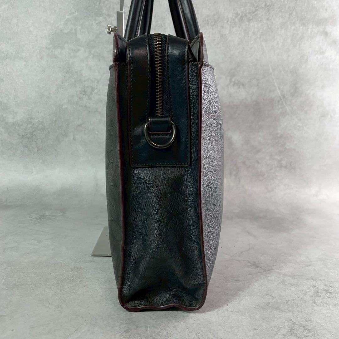 コーチ　2way ビジネスバッグ　シグネチャー PVC レザー　ブラック