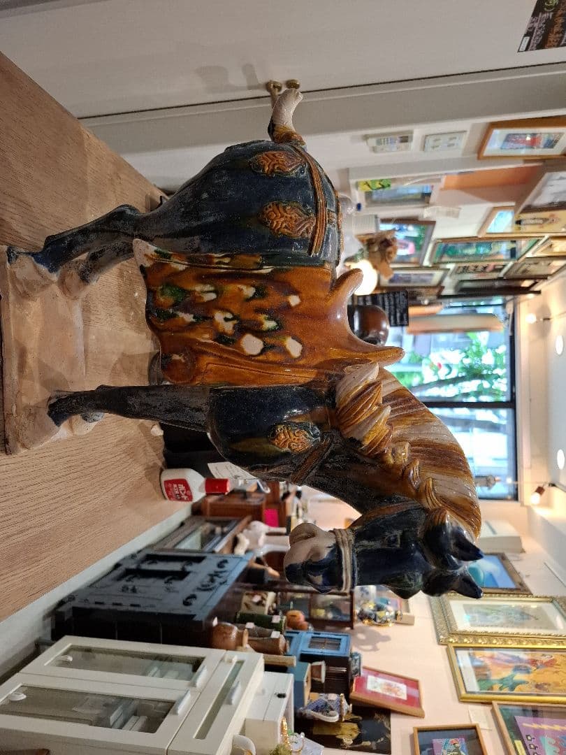 旧豪家蔵出し 唐三彩藍釉戰馬