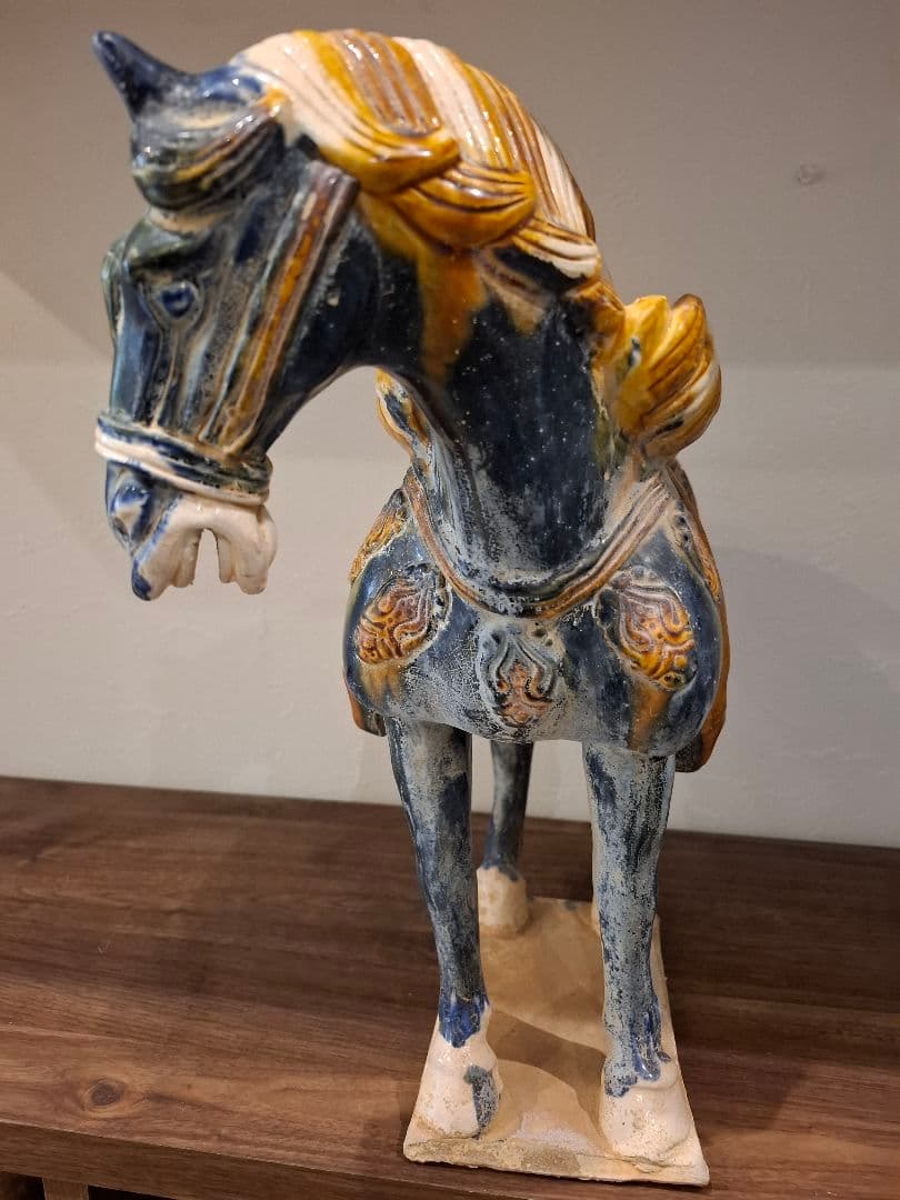 旧豪家蔵出し 唐三彩藍釉戰馬