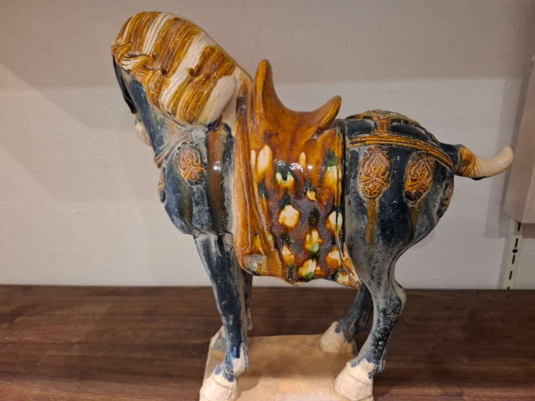 旧豪家蔵出し 唐三彩藍釉戰馬