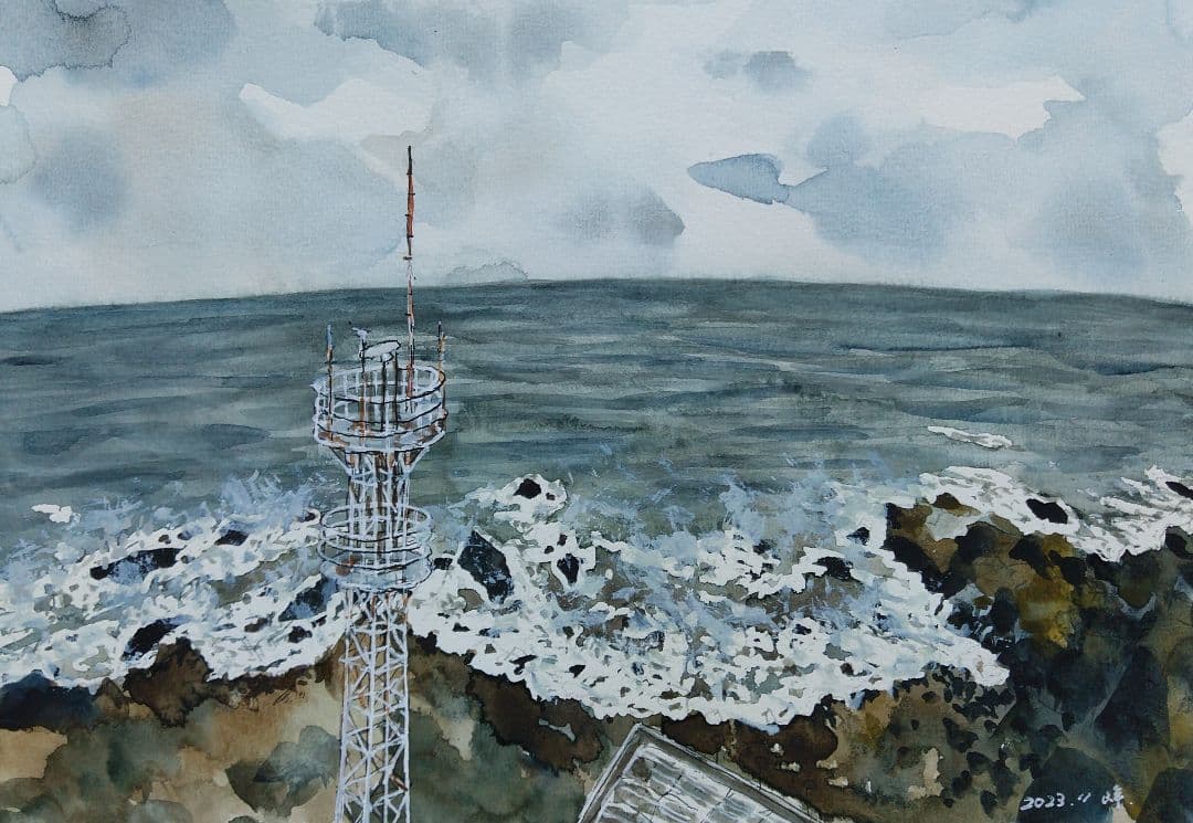 水彩画『犬吠埼灯台より』