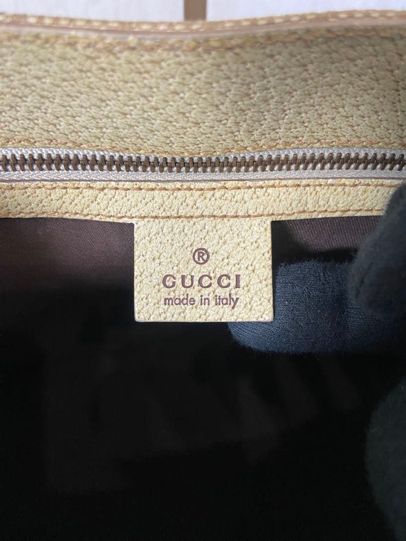 GUCCI ハンドバッグ　GG柄　キャンバス　レザー　ベージュ　スタッズ