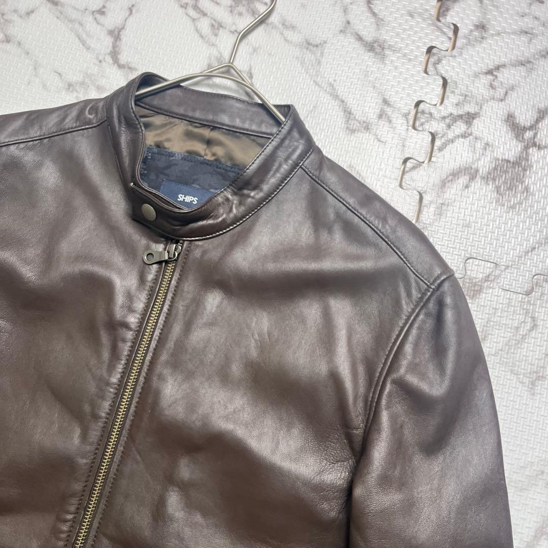 美品✨シップス シングルライダース 羊革 ブラウン 本革 Lsize