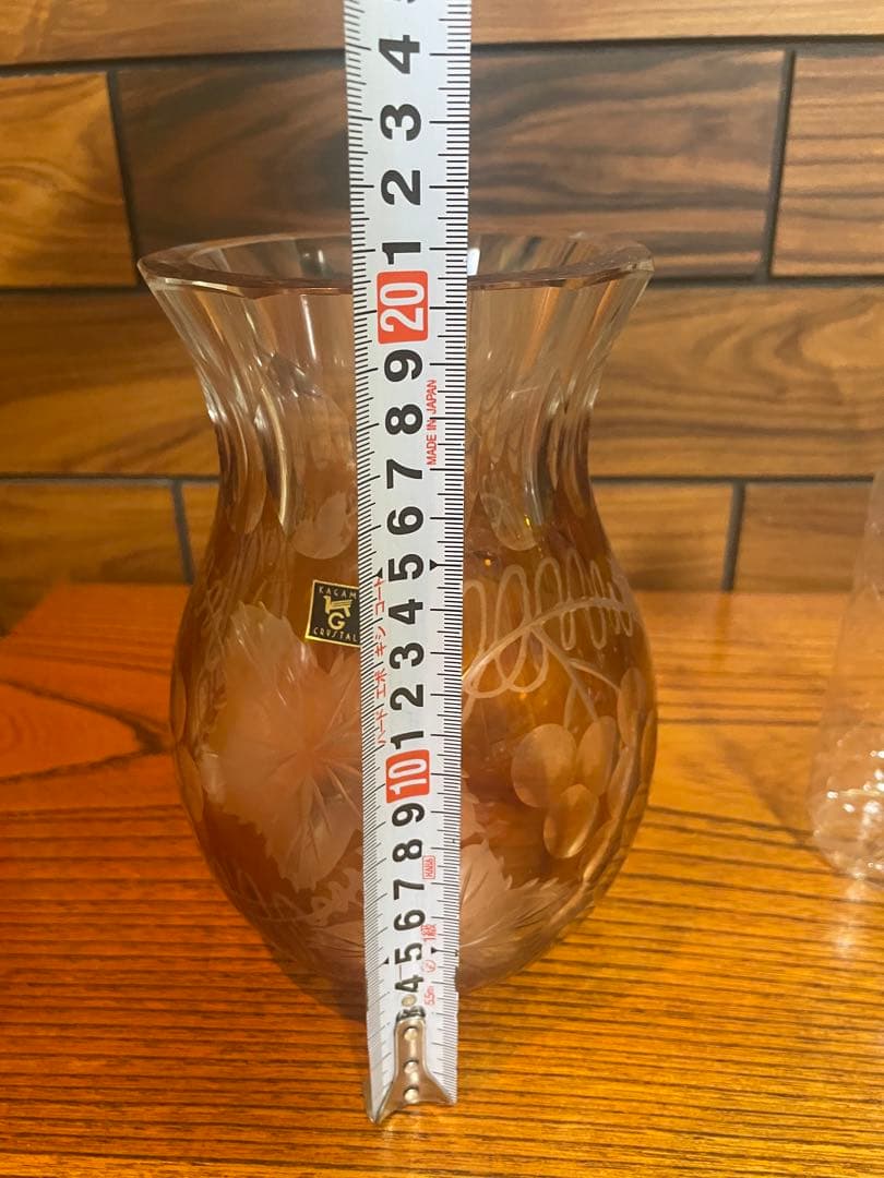 カガミクリスタル　色被せ　黄色　花瓶×1　各務クリスタル　重さ約2.2kg