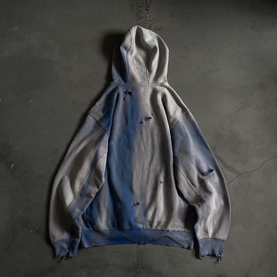 00's “broken”2XO”フェード“ターコイズブルー“襤褸 hoodie