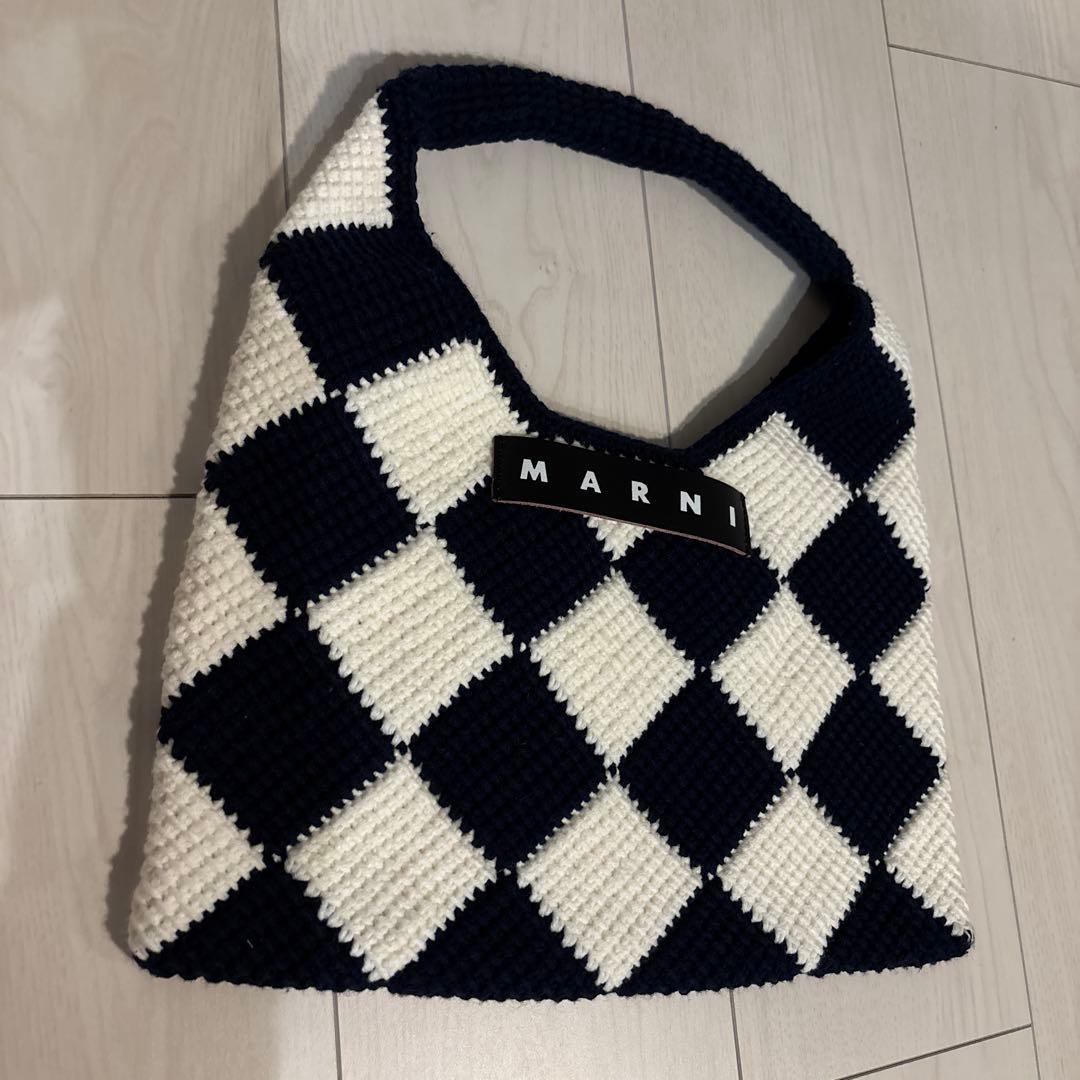 MARNI チェック柄 ハンドバッグ ネイビー/ホワイト
