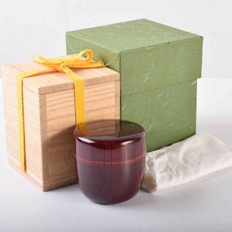 茶道具　山中塗　前端雅峯作　木目　中棗　紫野　前田昌道書付　共箱　V　7072