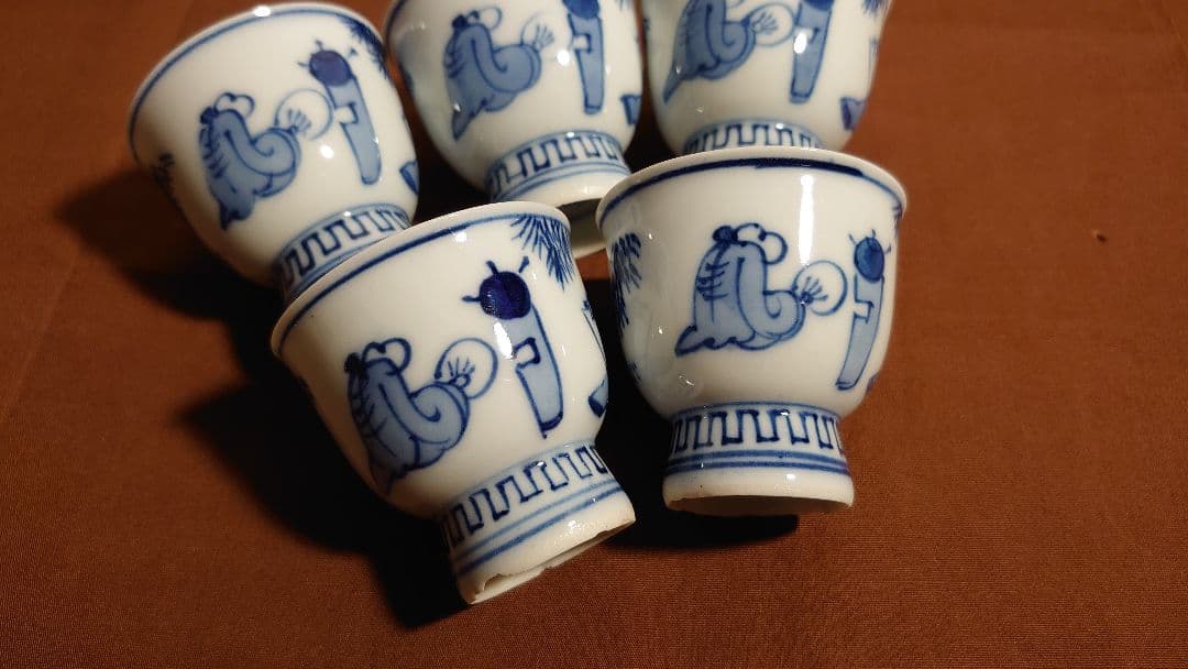 煎茶碗　竹泉　古染付　アンティーク煎茶碗　茶道具　蔵出し　５客