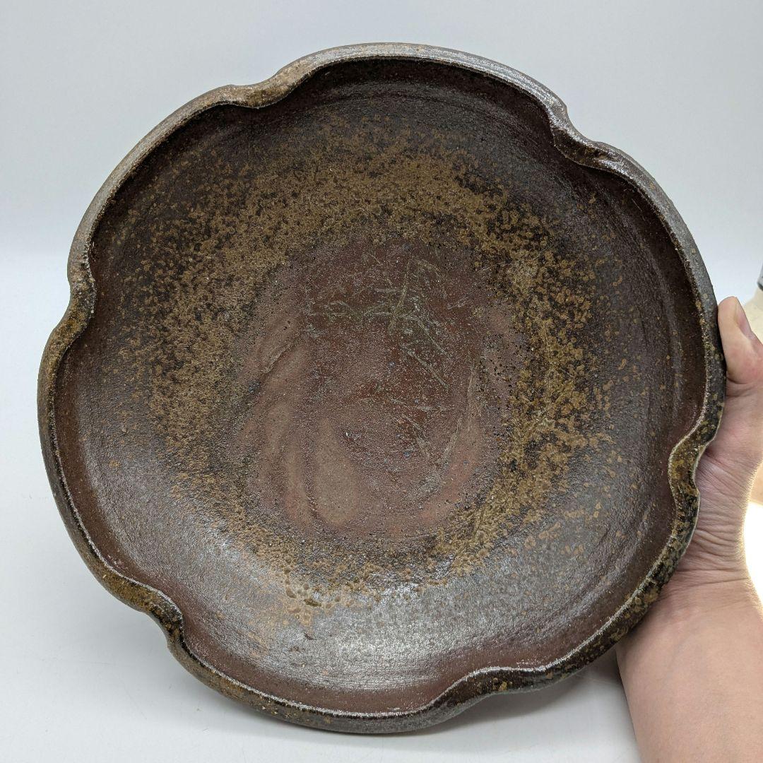 【未使用】 大平一誠 備前焼 輪花皿 直径28cm 盛り皿 深皿 食器 胡麻緋襷