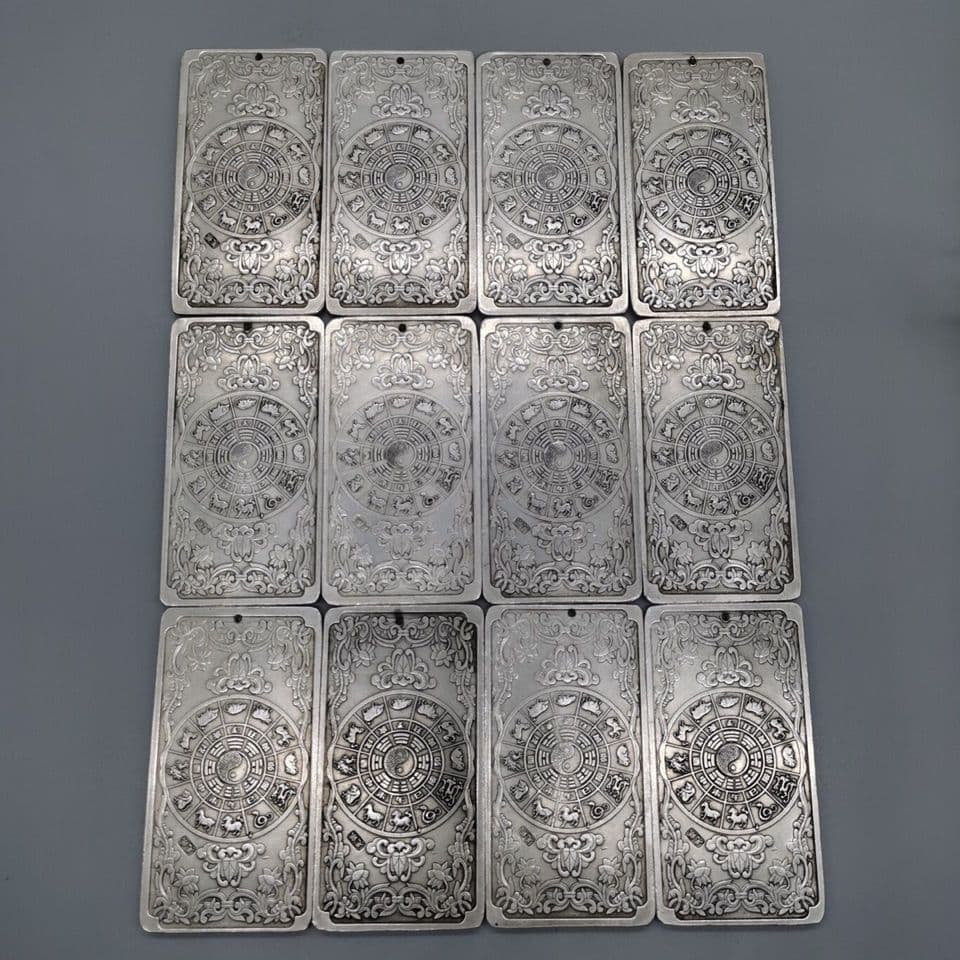 12点セット 金属工芸 浮き彫り 細工 十二干支 希少 中国美術 茶道具