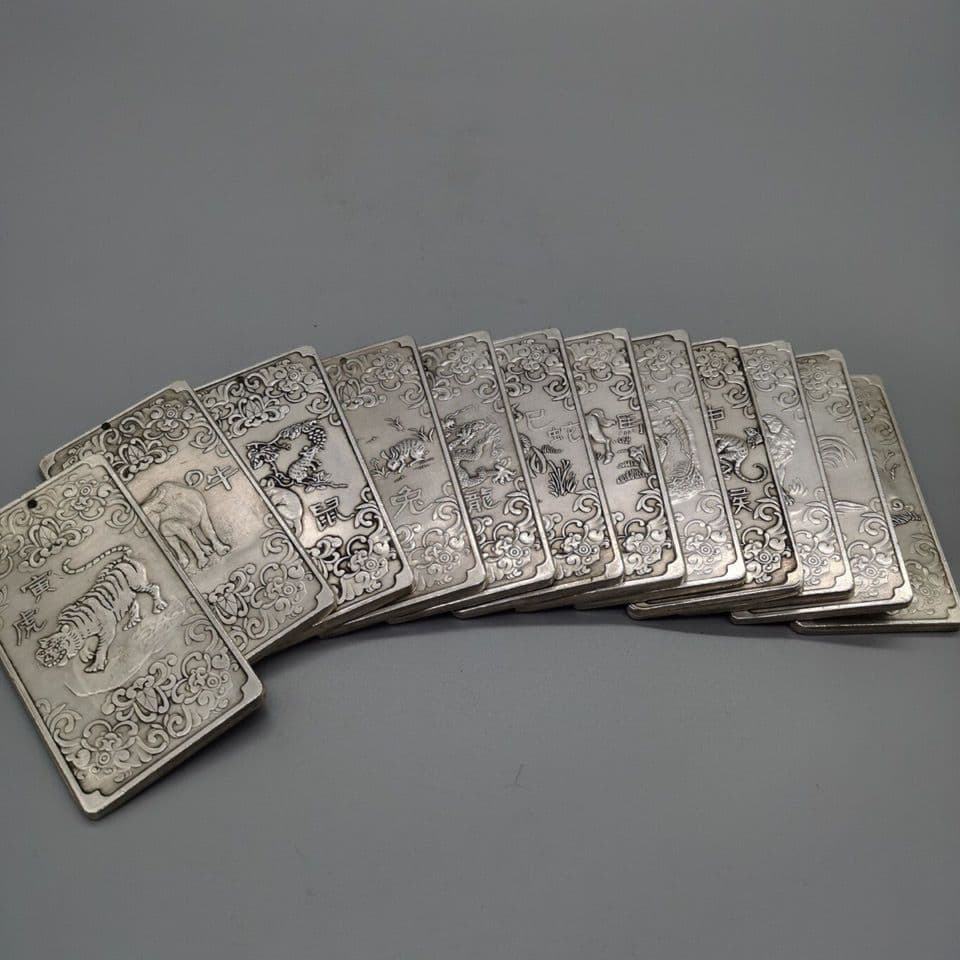 12点セット 金属工芸 浮き彫り 細工 十二干支 希少 中国美術 茶道具