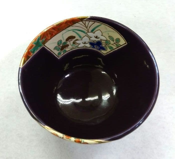 茶道具 茶碗 紫釉 地紙 あかね窯 岡田華渓 京焼 清水焼 新品 裏千家 扇面