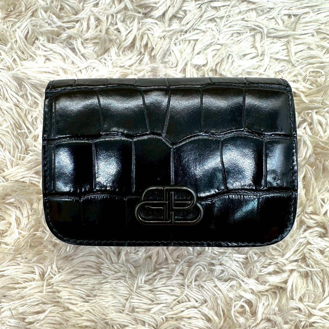 【美品】バレンシアガ 三つ折財布 ブラック クロコ BB ユニセックス
