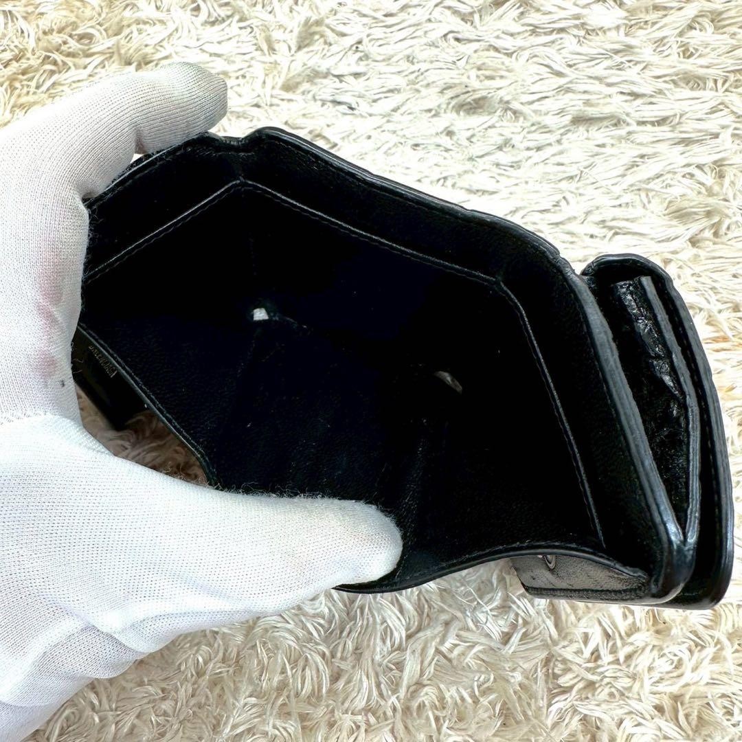 【美品】バレンシアガ 三つ折財布 ブラック クロコ BB ユニセックス