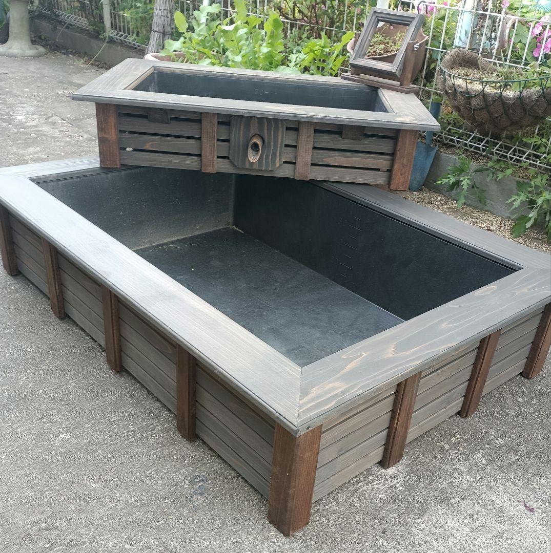 100㍑超　2段トロ舟80 濾過槽付　ビオトープ　太陽光モーター メダカ