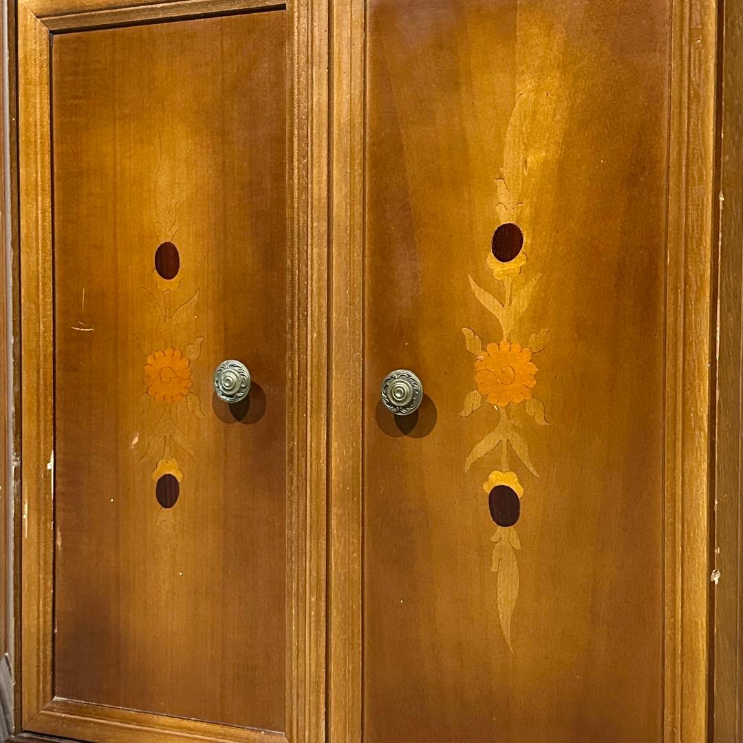 ✦アンティーク調✦象嵌 キャビネット 木製 収納棚 花台 電話台 サイドボード