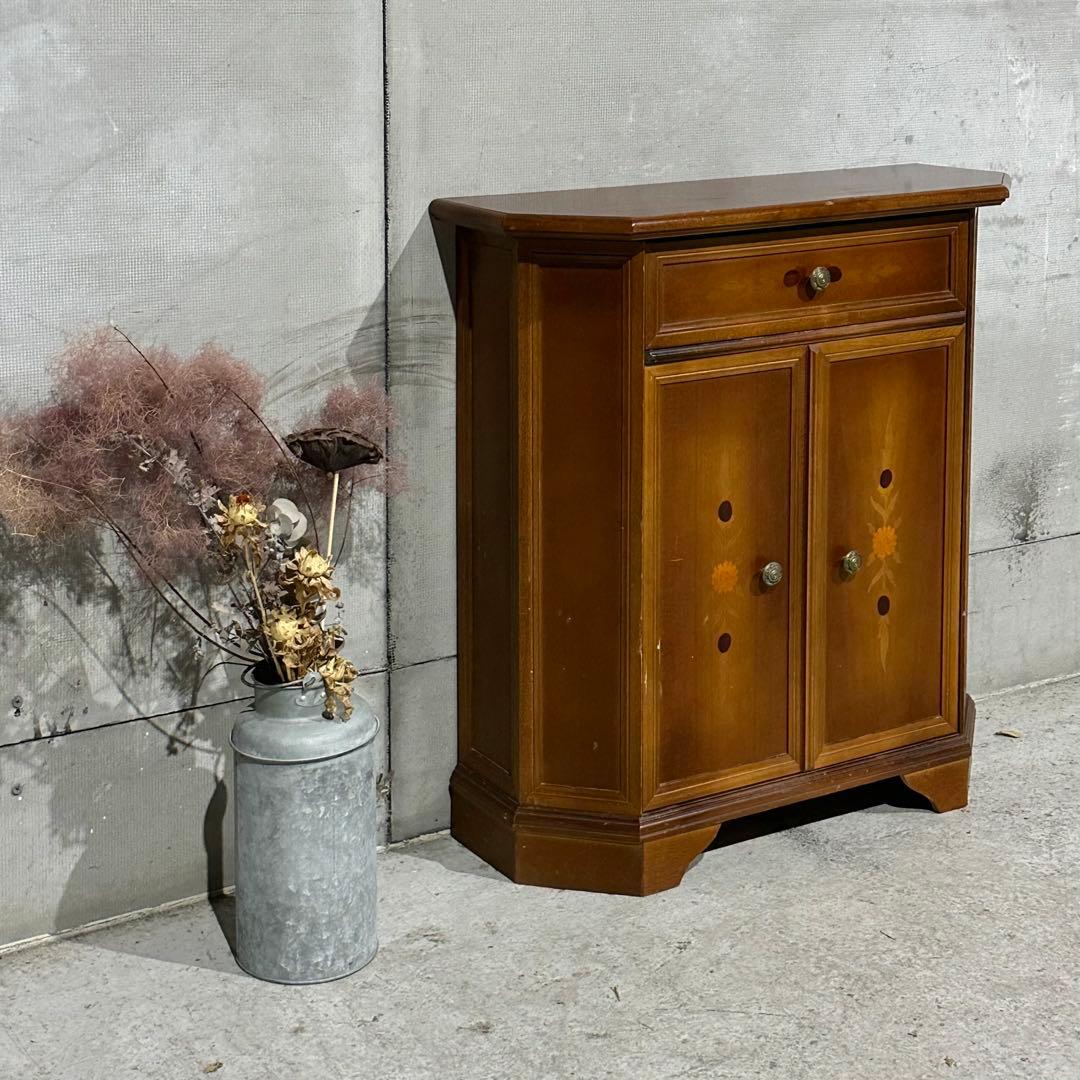 ✦アンティーク調✦象嵌 キャビネット 木製 収納棚 花台 電話台 サイドボード