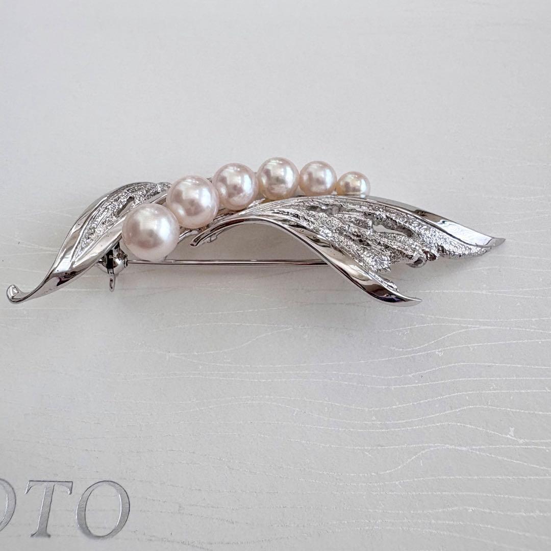 美品✨MIKIMOTO ブローチ あこや真珠 6珠 リーフM刻印 シルバー