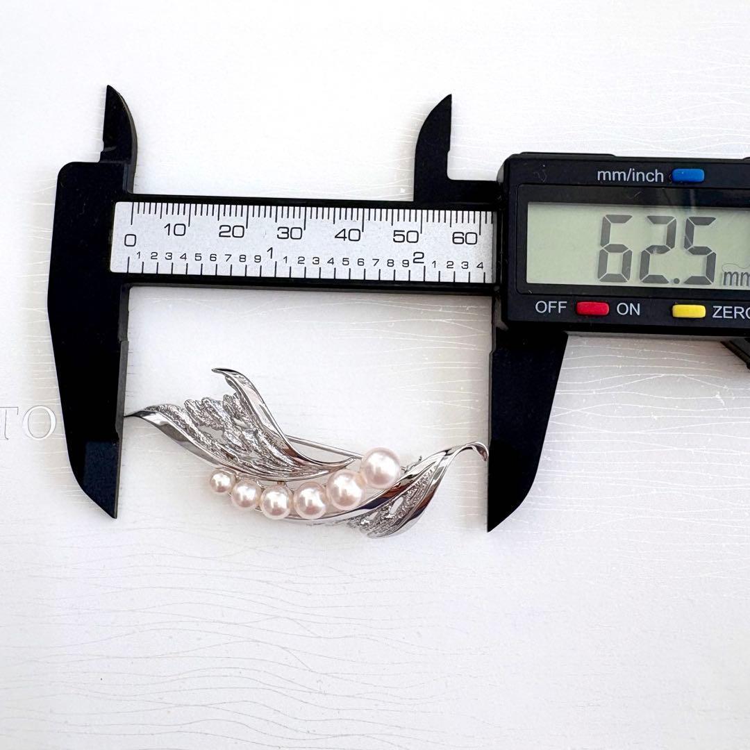 美品✨MIKIMOTO ブローチ あこや真珠 6珠 リーフM刻印 シルバー