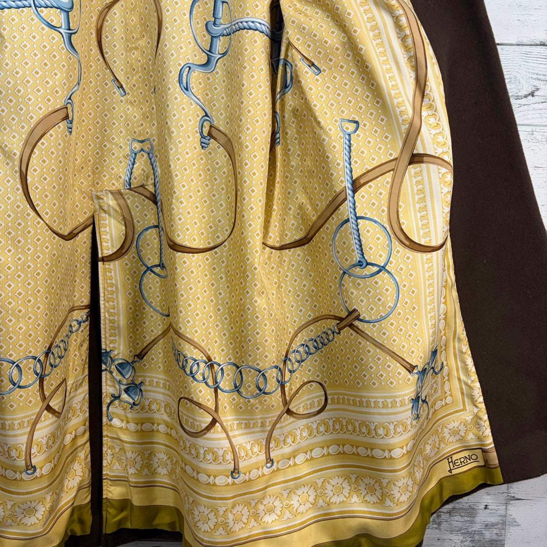 ☆大きいサイズ・XL☆チェスターコート　裏地総柄　羊毛&カシミヤ　ブラウン