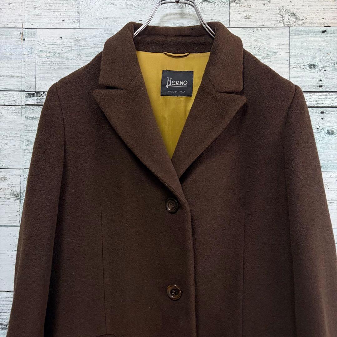 ☆大きいサイズ・XL☆チェスターコート　裏地総柄　羊毛&カシミヤ　ブラウン