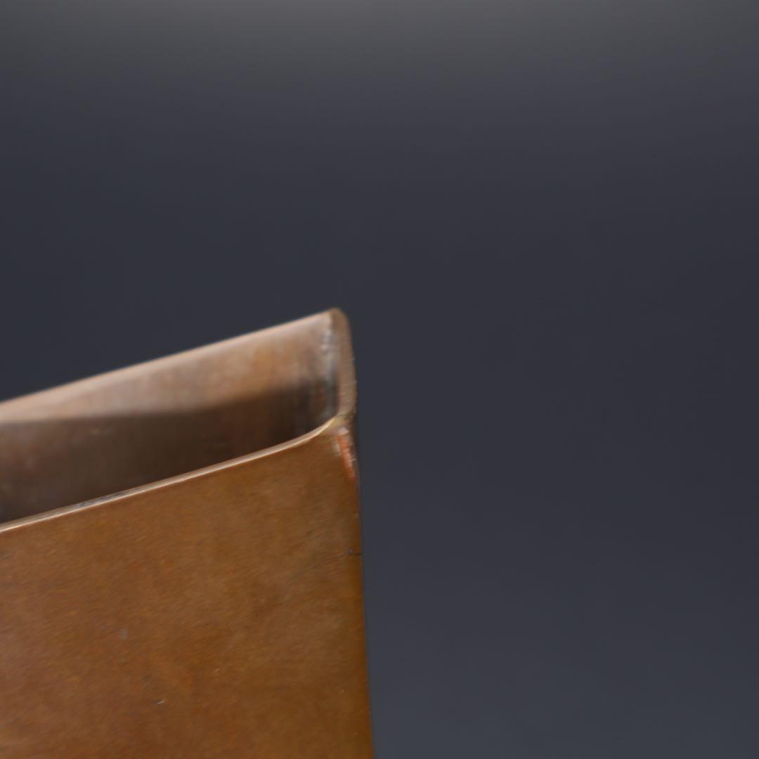 唐銅　四方形耳付き花入　花生け　桐箱　R1517ダN2