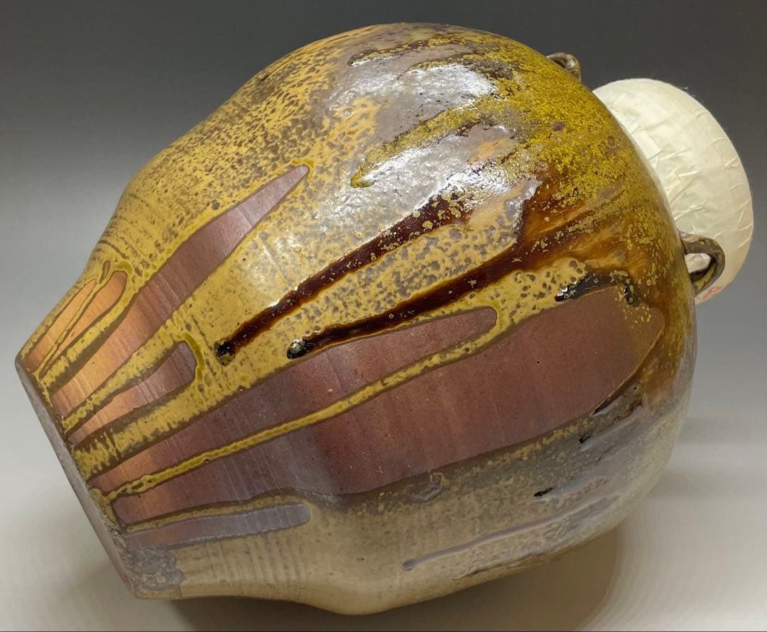 石田陶春　丹波 茶壺　飴釉　飾壺　茶道具　共箱　栞等　LW573