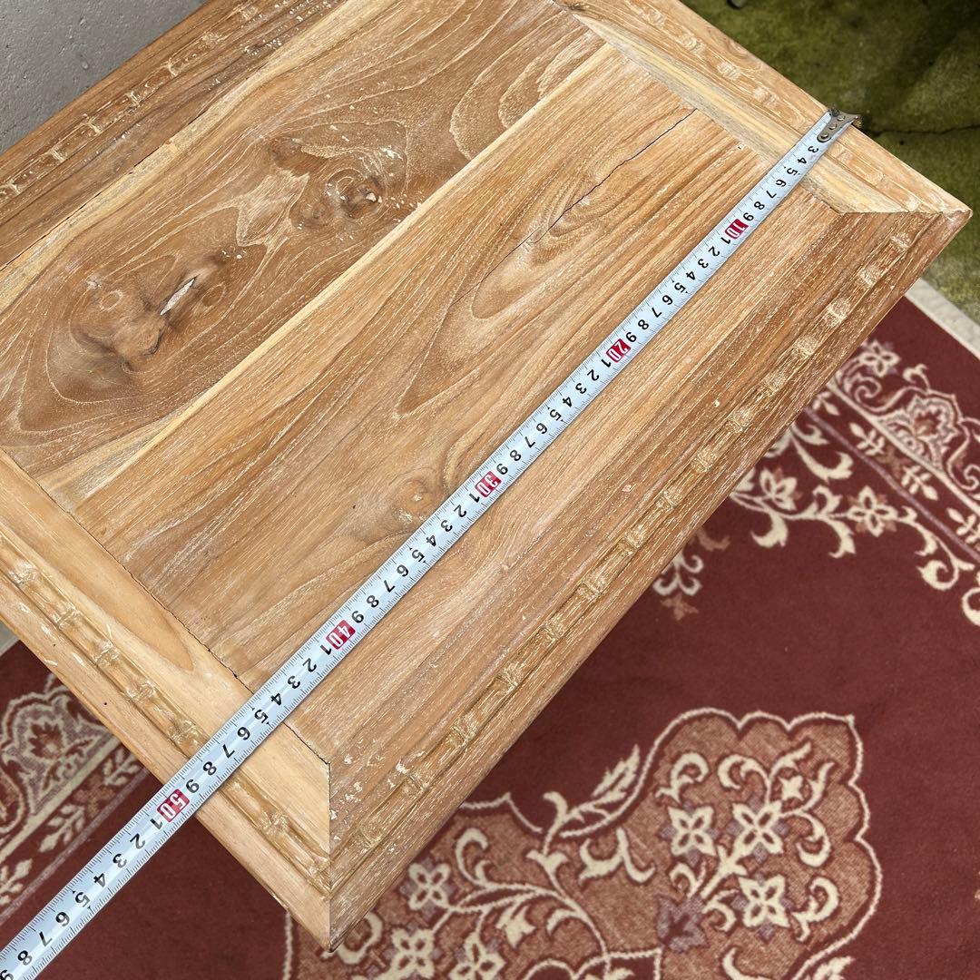 木製無垢材 チーク材◾️彫刻デザイン サイドテーブル 飾り台 ディスプレイ台 花台