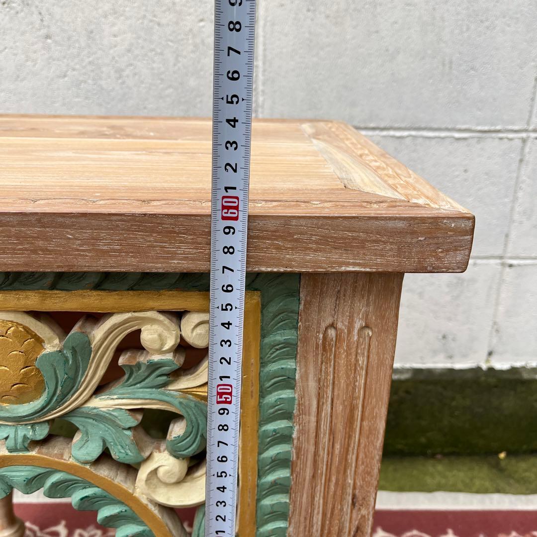 木製無垢材 チーク材◾️彫刻デザイン サイドテーブル 飾り台 ディスプレイ台 花台