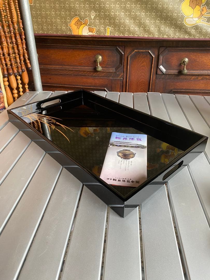 切金稲穂　新尺七長手盆　桜井漆器　高級　黒漆器盆　未使用