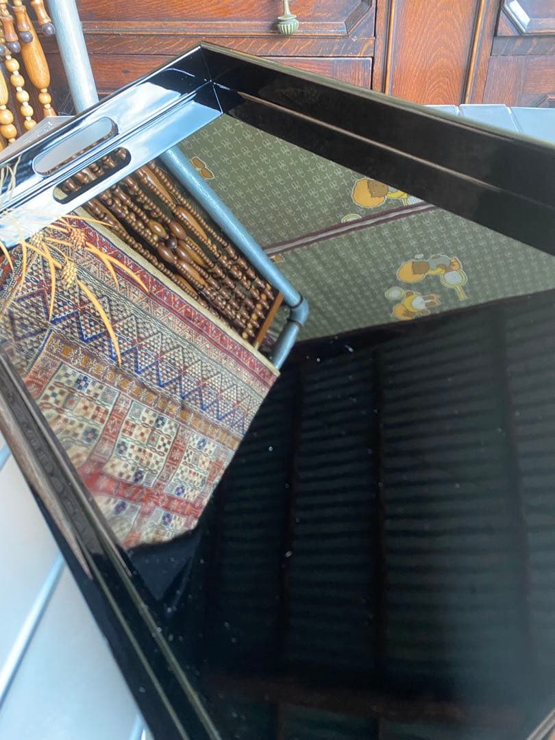 切金稲穂　新尺七長手盆　桜井漆器　高級　黒漆器盆　未使用