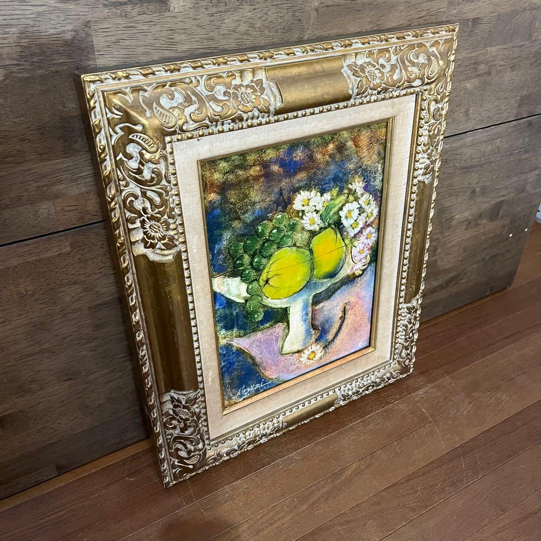 【アンティーク】額装 額縁 小林恵 F4号 静物画 果物と花 油絵 油彩画 絵画