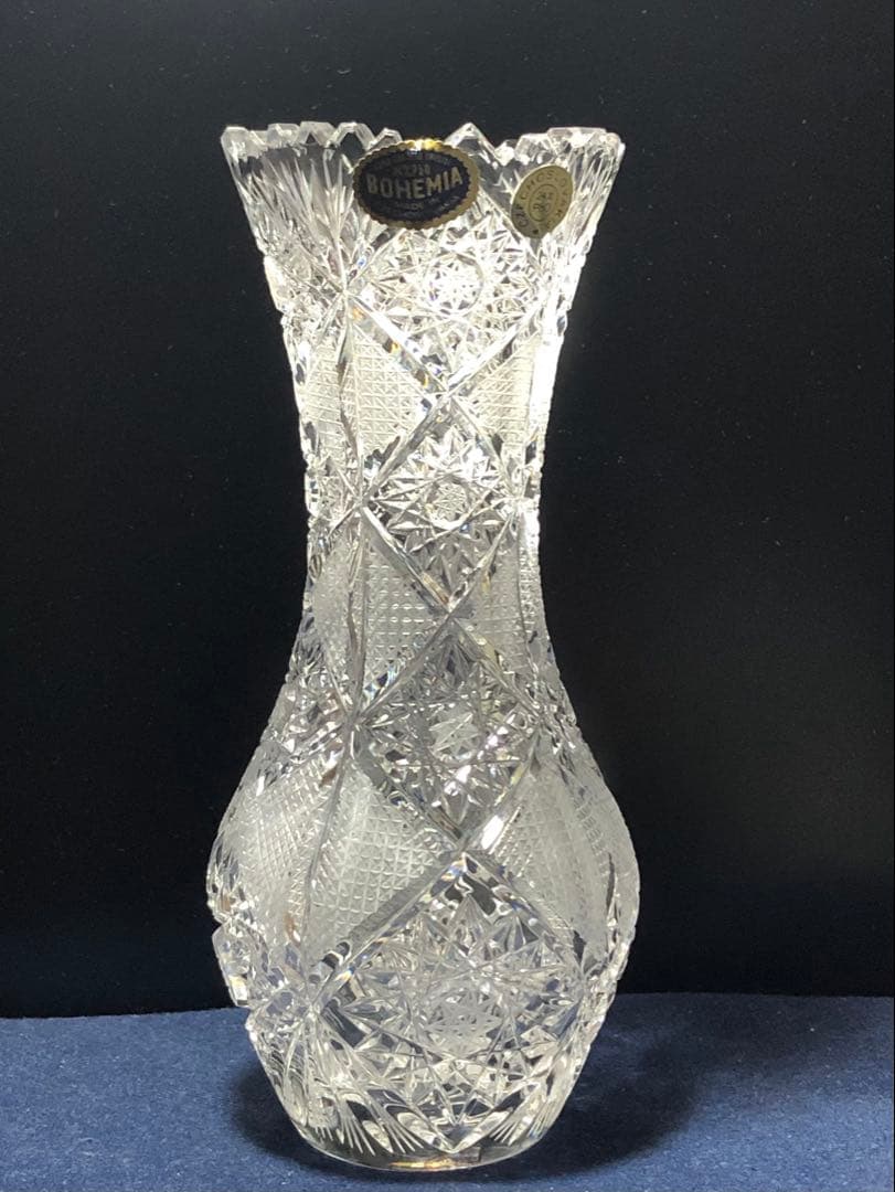 [未使用] ボヘミアクリスタル 花瓶 ヴィンテージ ハンドカット 正規輸入品