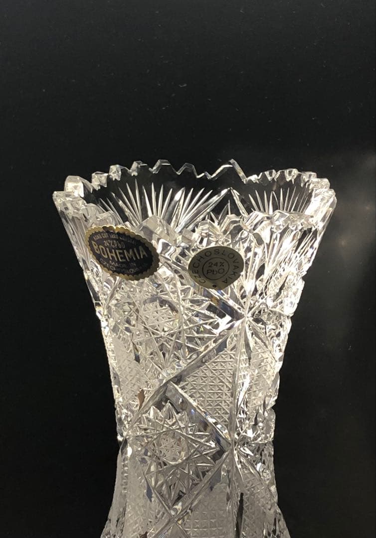 [未使用] ボヘミアクリスタル 花瓶 ヴィンテージ ハンドカット 正規輸入品