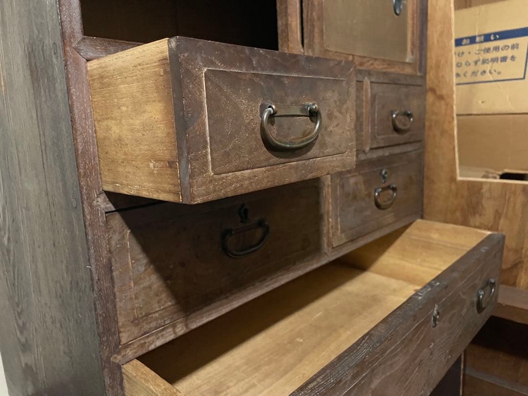 アンティーク家具 木製和風タンス 6引き出し 2扉