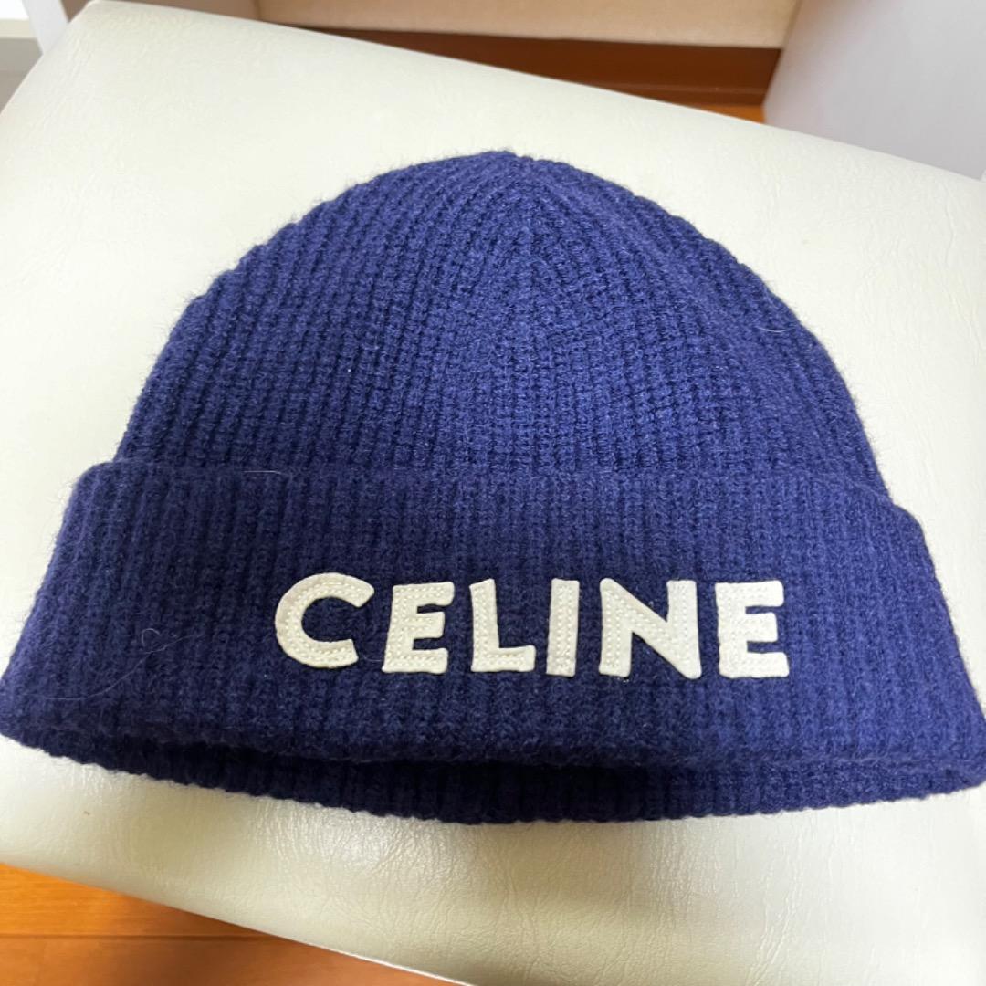 CELINE セリーヌ ニット帽 ビーニー 青