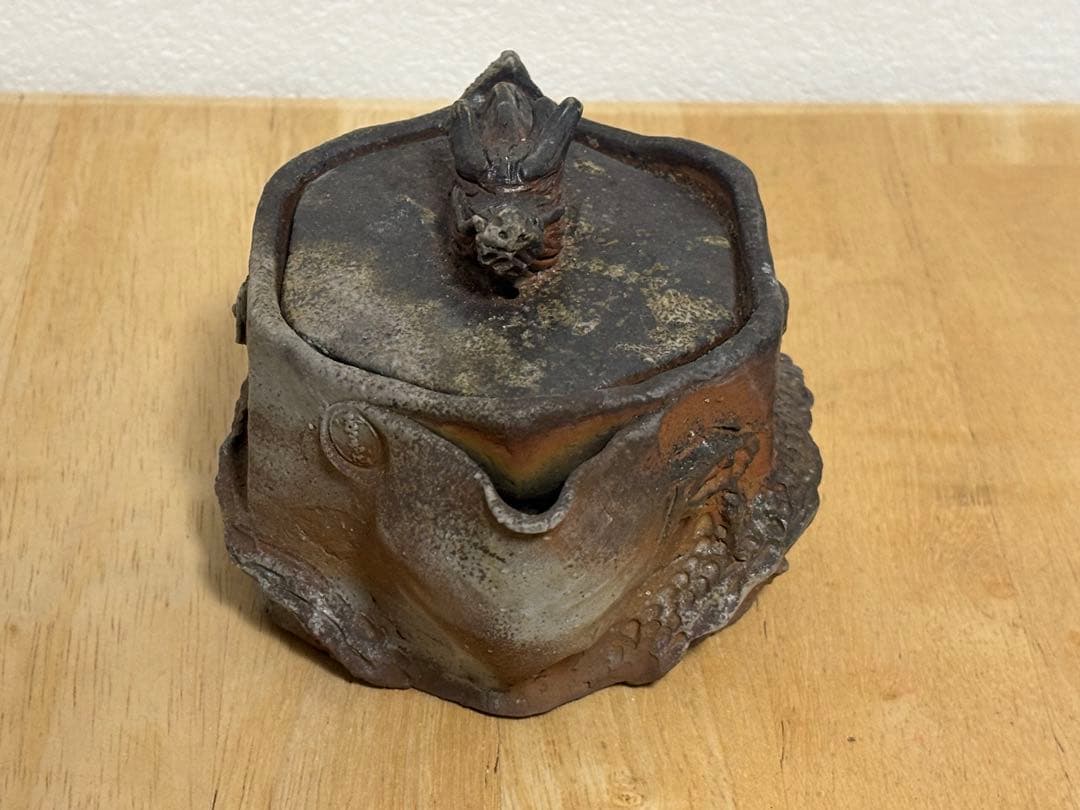 79.備前焼 宝瓶 登り窯 龍 りゅう 六角 手びねり 急須