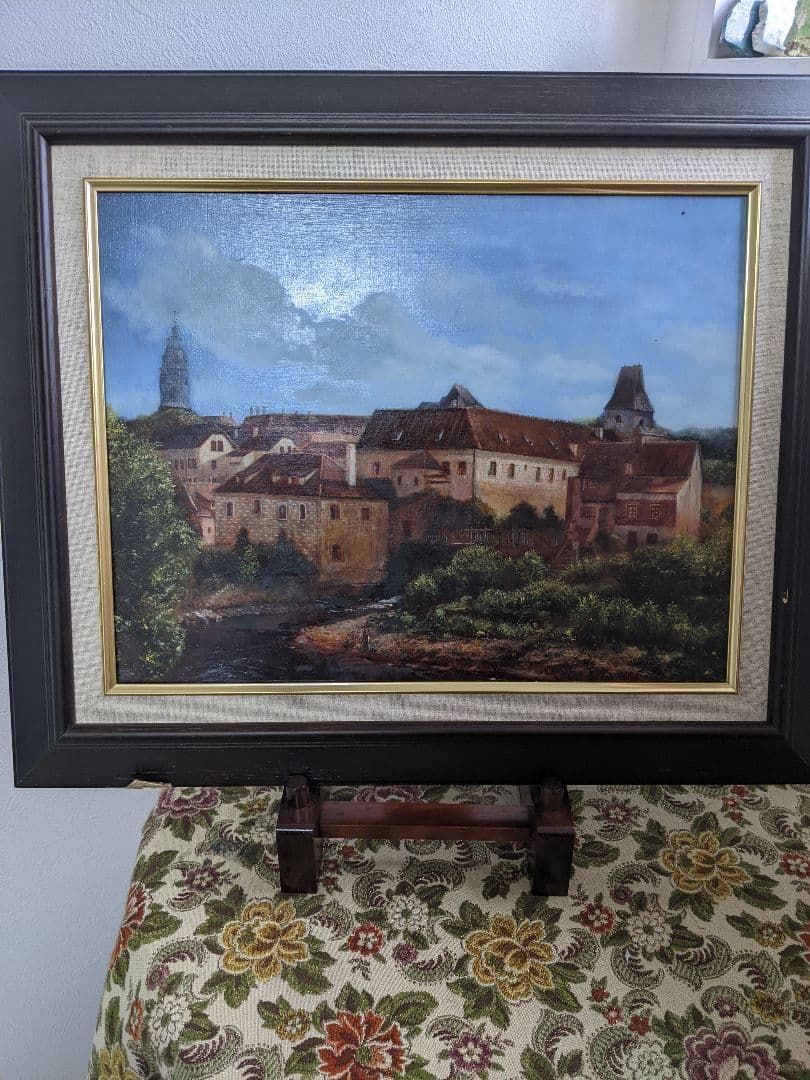 油絵　風景画　テンペラ　チェスキークルムロフ　額込み